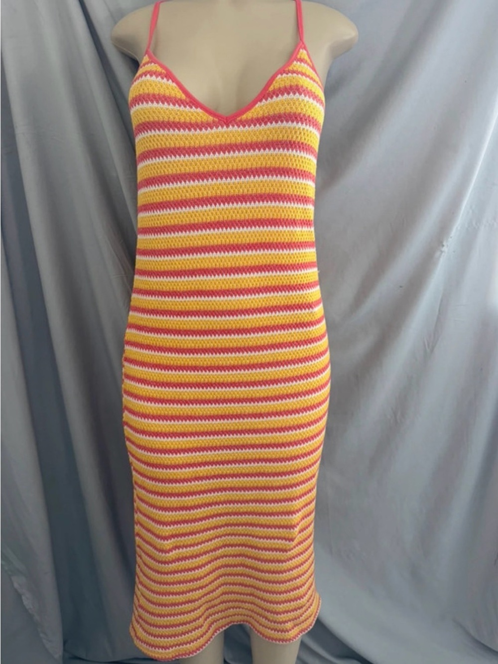 Zara Striped Jacquard Crochet Knit Midi Dress - Size Medium NWT